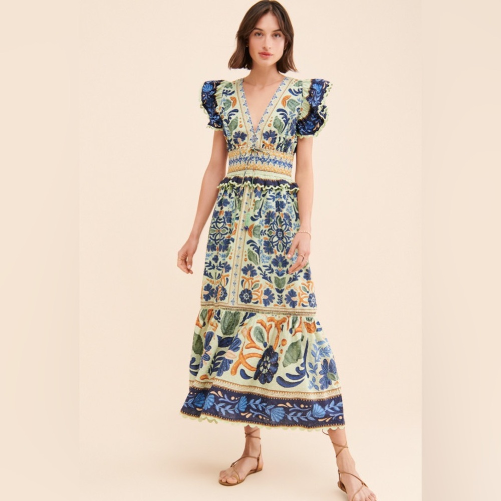 Farm Rio Anthropologie Ocean Tapestry Maxi Dress Medium - Picture 1 of 8